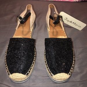 JOY & MARIO black espadrille flats, woman’s 10W